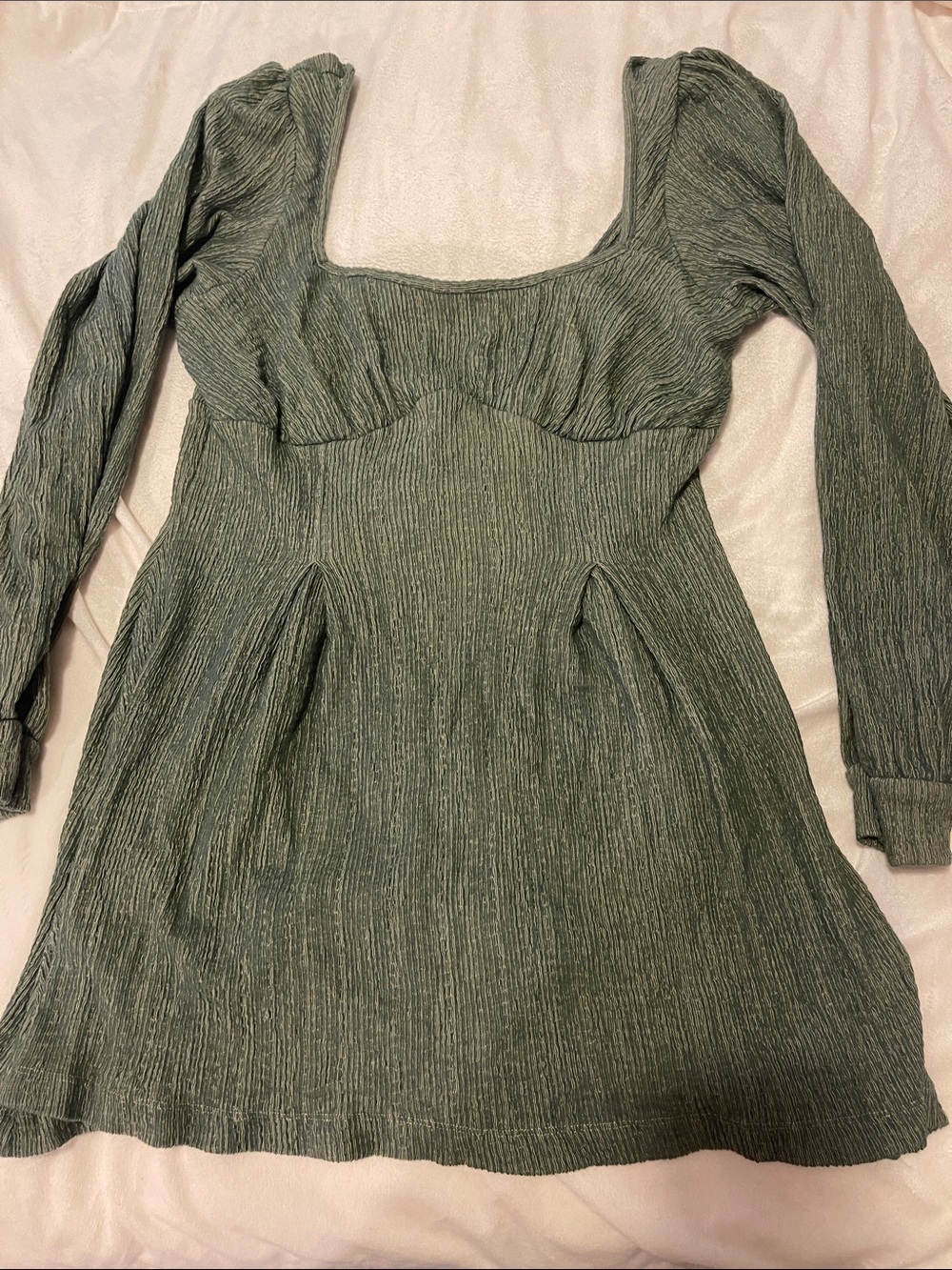 Free people beach Long Sleeve Olive Green Square Neck Mini Dress
